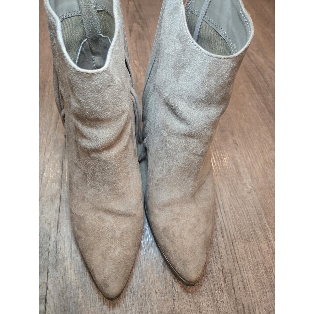 Candie's Suede Heeled Ankle Booties Size 8.5 Western Fringe Boho Taupe Roadhouse - Picture 6 of 7